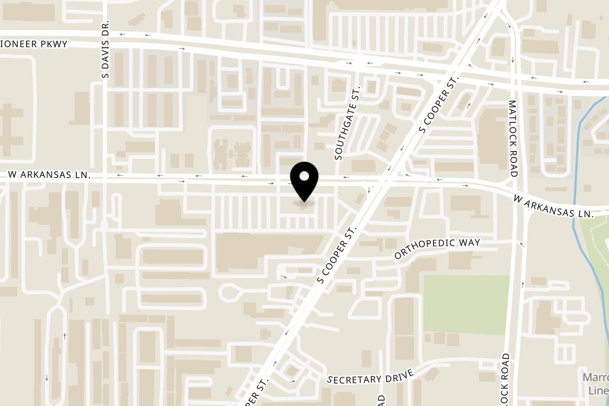 Map showing the location of Jamaica Gates Caribbean Cuisine on 1020 W Arkansas Ln in Arlington